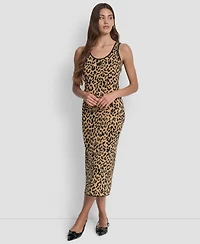 Dkny Jeans Women's Cheetah Jacquard Bodycon Sweater Dress