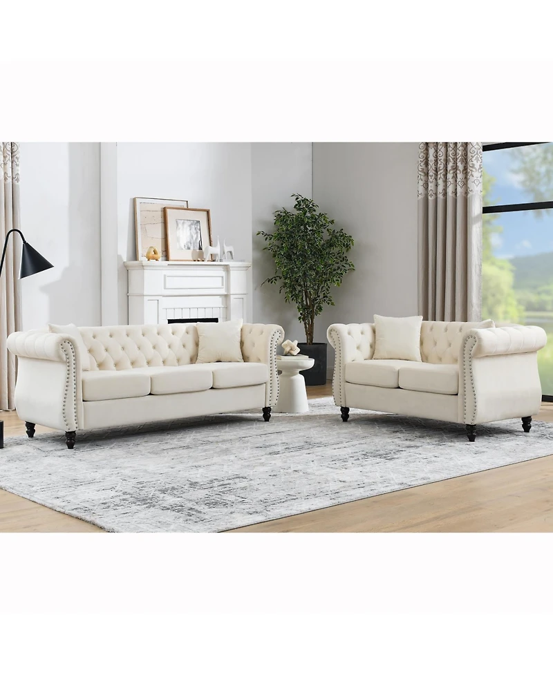 Streamdale Furniture 3-seater + 2-seater Combination sofa.Beige Velvet