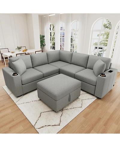 Streamdale 84.7" Convertible Sectional Sofa Bed with Ottoman