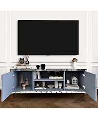 Streamdale Furniture Mirrored Tv Stand - Crushed Diamond Doors