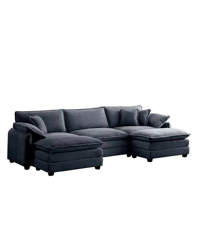 Streamdale Furniture Grey Corduroy Modular Sofa with Ottoman & Footstools