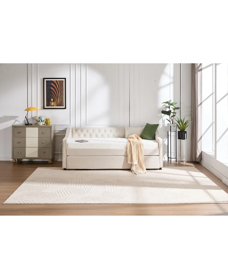 Streamdale Furniture Twin Upholstered Daybed with Trundle, Usb, Pockets, Velvet