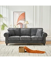 Streamdale Furniture Streamdale 86" Modern Chenille Sofa with Rolled Arms & Nailhead Trim