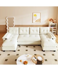 Streamdale Furniture U-Shaped Sleeper Sofa with Pull Out Bed, Removable Armrests & Usb Ports