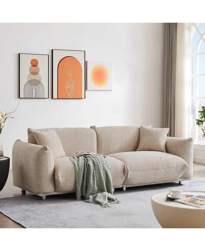 Streamdale Furniture Oversized Sherpa Loveseat Sofa with Metal Legs - Camel