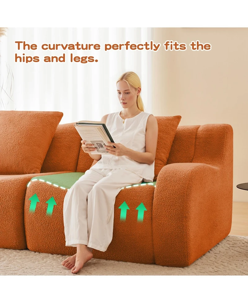 Streamdale Furniture U-Shaped Boneless Sofa, Teddy Fabric, No Assembly, Curved Armrest