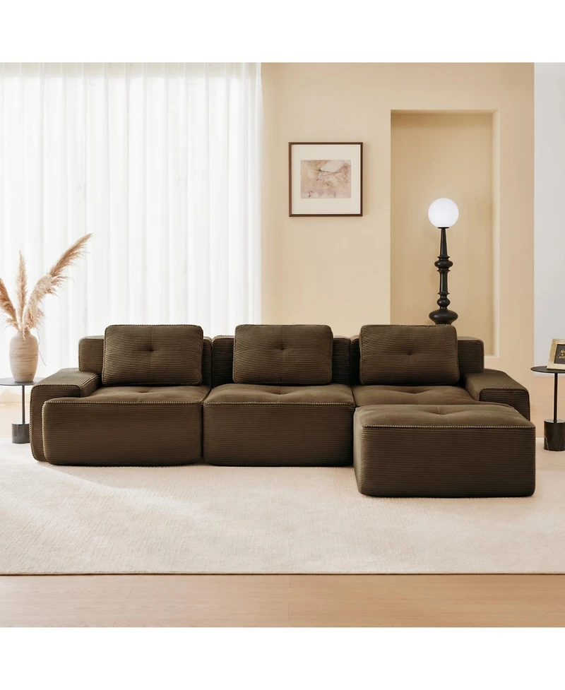 Streamdale Furniture Modern L-Shaped Corduroy Sectional Sofa with Movable Ottoman