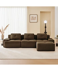 Streamdale Furniture Modern L-Shaped Corduroy Sectional Sofa with Movable Ottoman