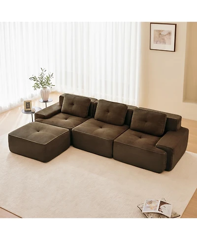 Streamdale Furniture Modern L-Shaped Corduroy Sectional Sofa with Movable Ottoman