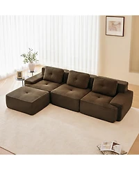Streamdale Furniture Modern L-Shaped Corduroy Sectional Sofa with Movable Ottoman