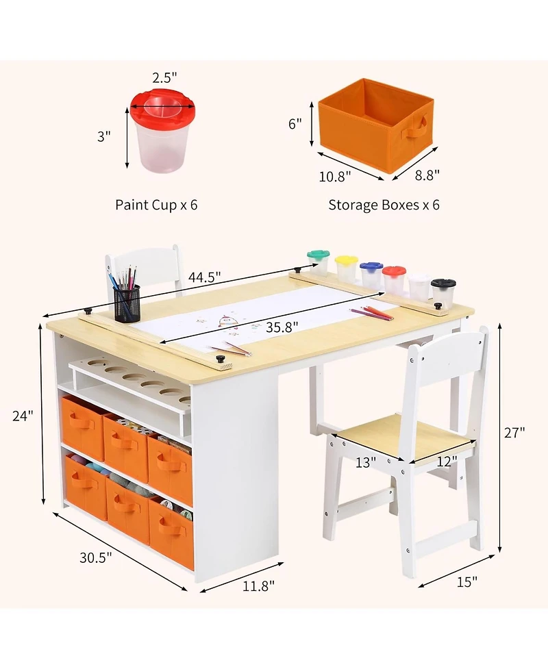 Gaomon Kids Art Table and 2 Chairs, Wooden Activity Table with Storage Bins for Crafts, Drawing, and Study, Ideal for Home or Classroom