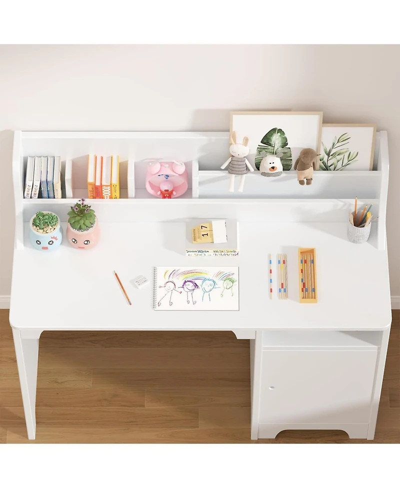Gaomon Kids Desk and Chair Set, Wooden Study Table with Hutch and Storage Cabinet, Student Writing Desk for Home or Classroom