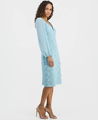 Connected Petite Sequined Lace Blouson-Sleeve Dress