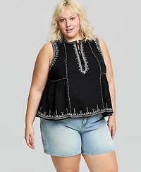 And Now This Trendy Plus Embroidered Cotton Sleeveless Top, Macy's Exclusive
