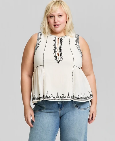 And Now This Trendy Plus Embroidered Cotton Sleeveless Top, Macy's Exclusive
