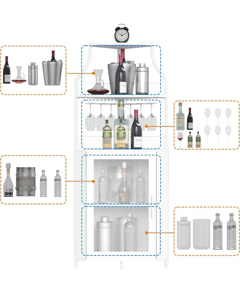 Gaomon Farmhouse Wine Bar Corner Cabinet with Detachable Rack, Mesh Door, Glass Rack & Storage for Kitchen and Dining Room