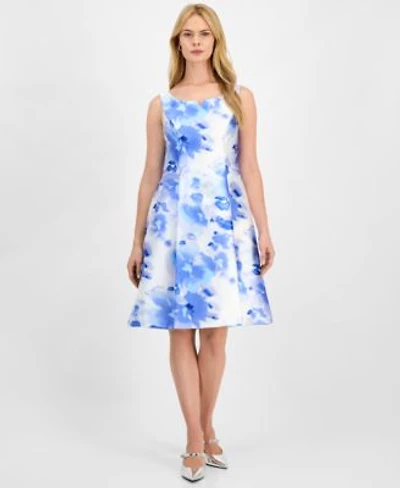 Connected Womens Scoop Neck Satin Pleated Waist Dress