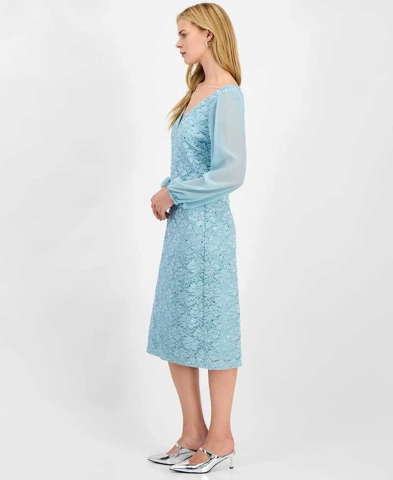 Connected Women's Sweetheart-Neck Long-Sleeve Midi Dress