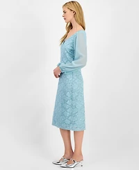 Connected Women's Sweetheart-Neck Long-Sleeve Midi Dress