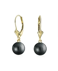 Bling Jewelry Classic Yellow Gold Grey Black White 8MM Round Freshwater Cultured Pearl Drop Ball Dangle Earrings Lever Back Women