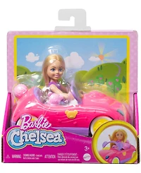 Barbie Adorable Chelsea Vehicle Set with Blonde Small Doll, Toy Car and Teddy Bear Accessory