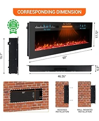 Gaomon 60" Recessed & Wall Mounted Electric Fireplace, Ultra-Thin, Remote, Timer, 12 Colors, 5 Speed, 750/1500W