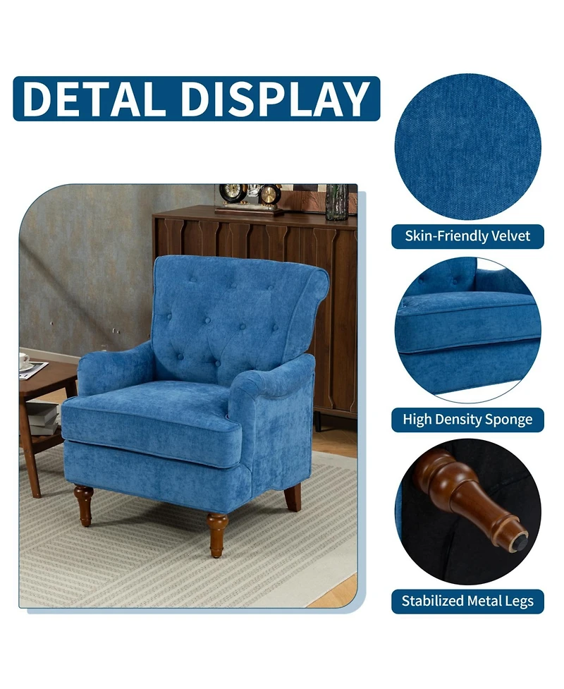 Streamdale Furniture Light Chenille Club Chair with Retro Wooden Legs