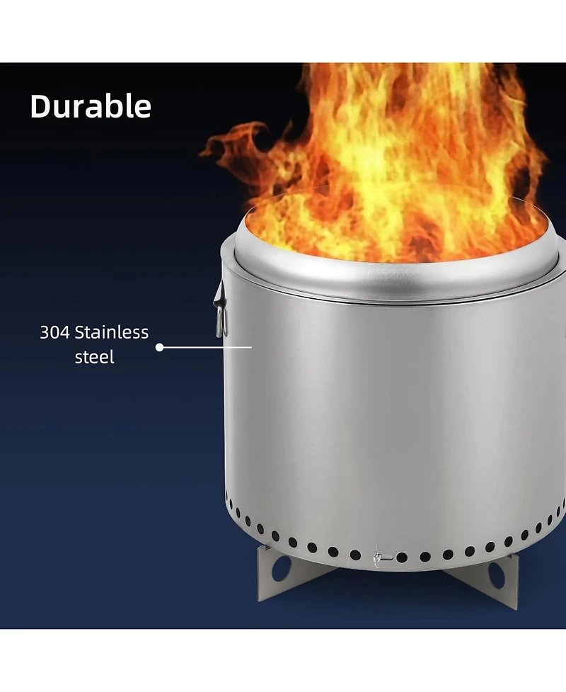Gaomon 16.5" Portable Smokeless Fire Pit, Stainless Steel Bonfire for Backyard, Patio, Camping & Garden