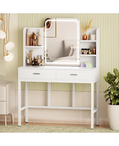Aheaplus Makeup Vanity with Mirror and Lights, Table Drawers
