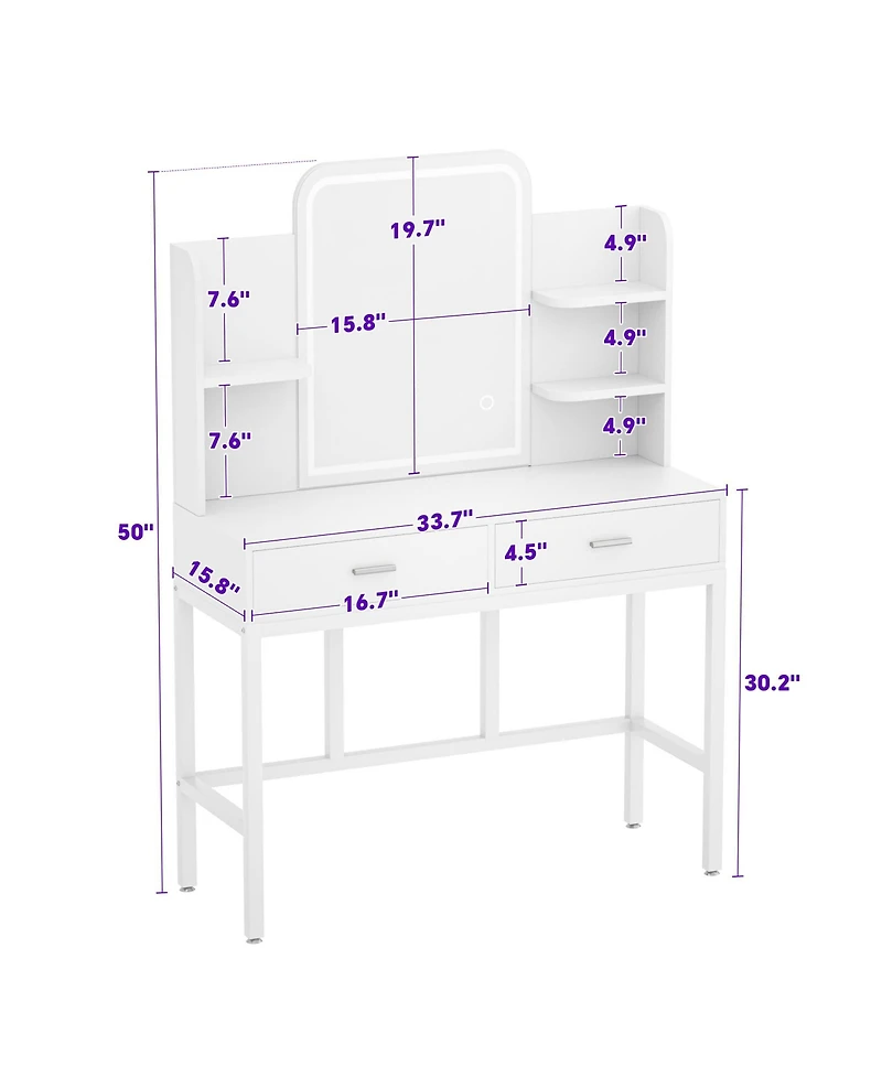 Aheaplus Makeup Vanity with Mirror and Lights, Table Drawers