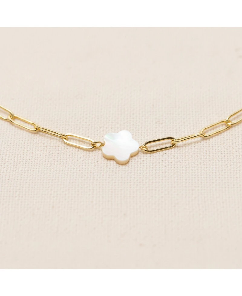 18K Gold Plated Chain with Flower Shap of a Mother of Pearl Charm - Fafa Necklace 17" For Women