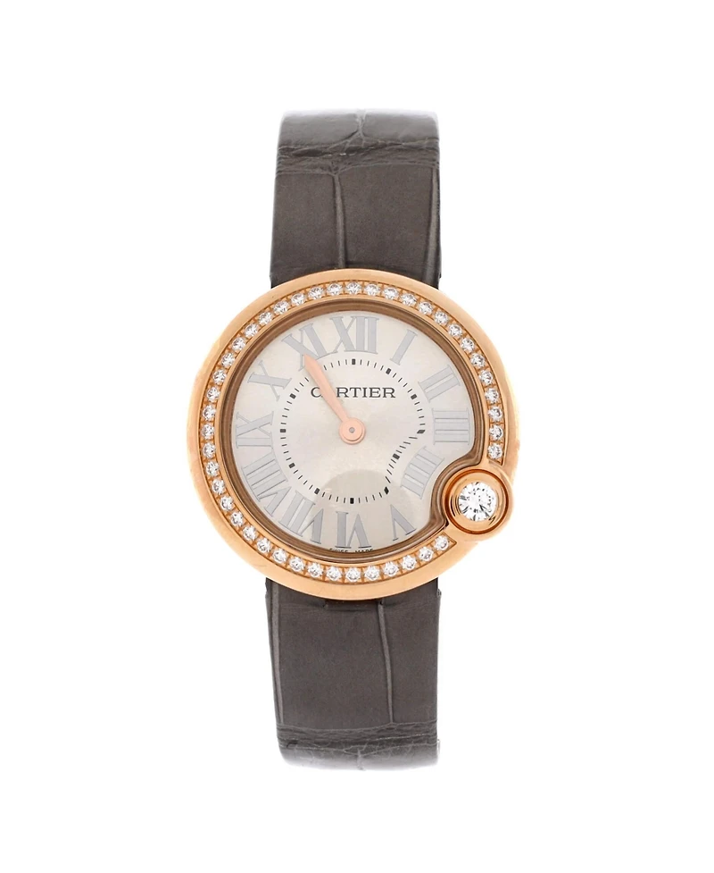 Pre-Owned Cartier Ballon Blanc de Cartier Quartz Watch in Rose Gold with Diamond Bezel and Alligator 30mm