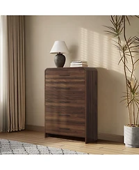 LuxenHome Modern Walnut Finish 5-Drawer Chest, Engineered Wood Storage Dresser with Rounded Corners
