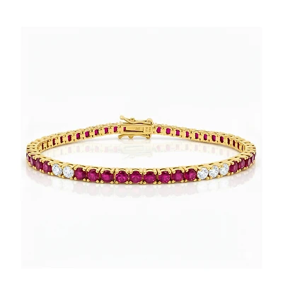 Etoielle Tennis Bracelet with Alternating Created Rubies and Cz 7 Inches