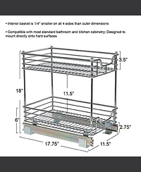 Household Essentials Glidez 11.5" W Steel Pull-Out Storage Organizer, 2-Tier Design, Chrome