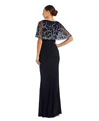 Mac Duggal Women's Fitted Jersey Gown with Embellished Cape