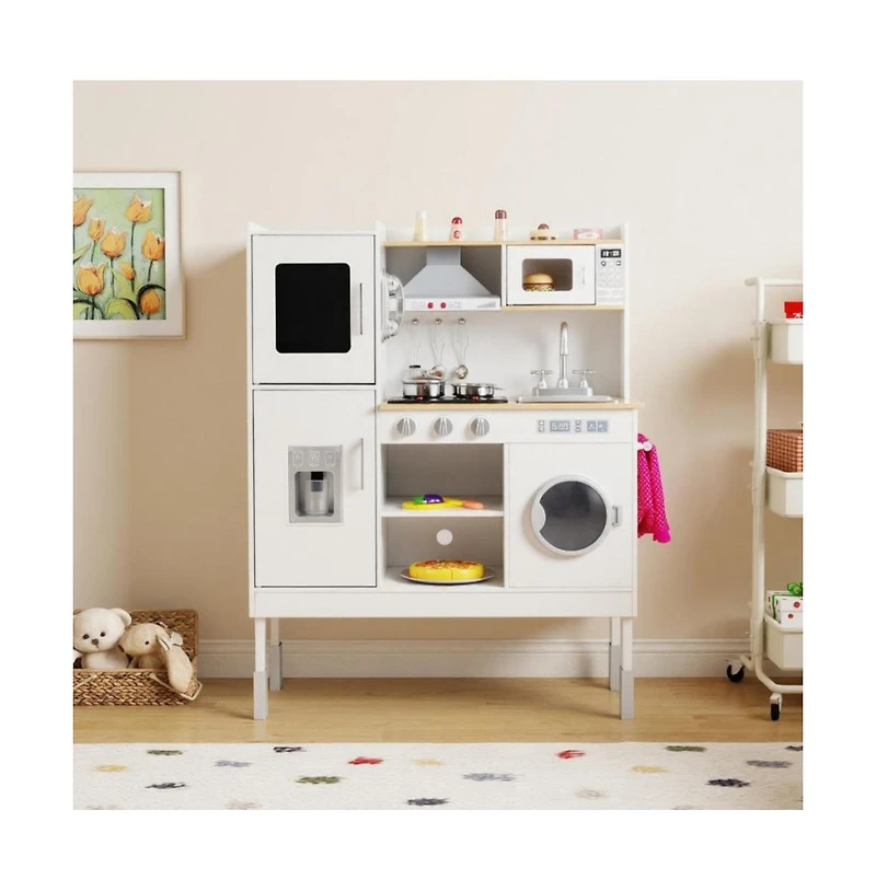 Hongge Kids Adjustable Height Wooden Play Kitchen Set with Accessories and Storage