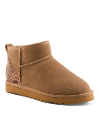 L'Artiste Women's Brandai-Curli Shearling Ankle Boot – Embossed Leather & Suede Slip-On With Whipstitch Detail