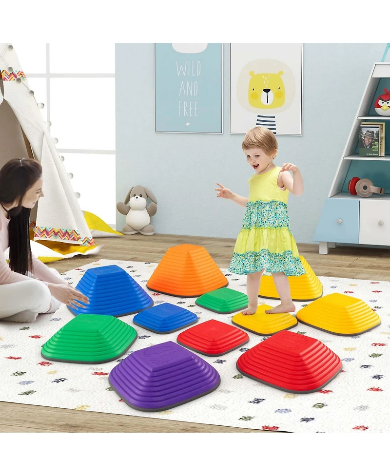 Costway 11 Pcs Colorful Stepping Stones with Full Non-Slip Edging Toys for 3+ Toddlers