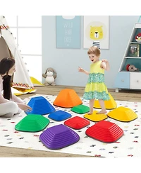 Costway 11 Pcs Colorful Stepping Stones with Full Non-Slip Edging Toys for 3+ Toddlers