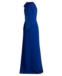 Tadashi Shoji Women's Sims Taffeta Shoulder Bow Halter Gown Hibiscus