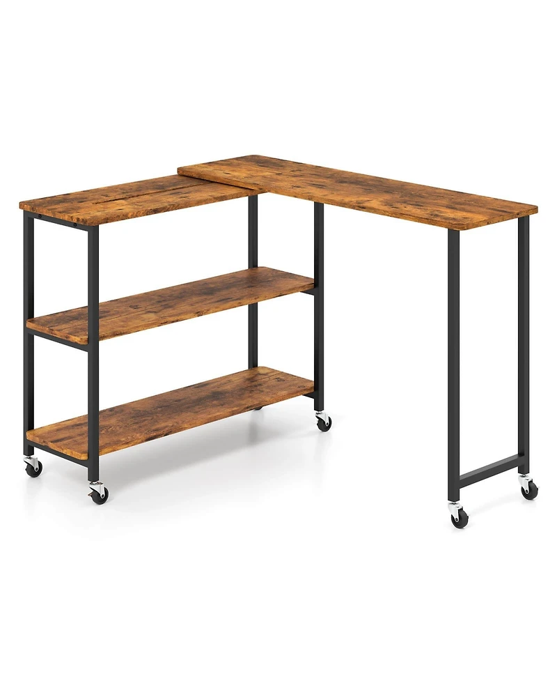 Costway 360° Rotation Mobile Laptop Table with 2-Tier Storage Shelves & 6 Universal Wheels