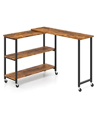 Costway 360° Rotation Mobile Laptop Table with 2-Tier Storage Shelves & 6 Universal Wheels