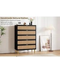 Gaomon Rattan 5-Drawer Tall Dresser, Large Storage Chest with Deep Drawers and Wide Top for Bedroom, Closet or Hallway