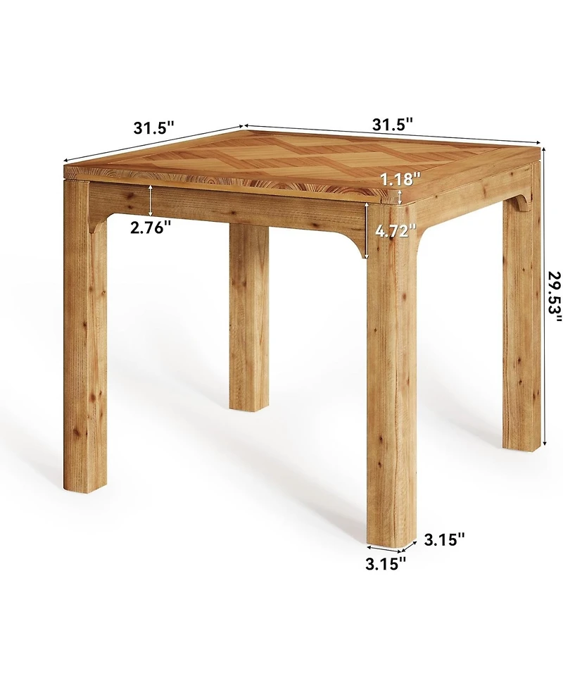 Tribesigns 31.5" Square Farmhouse Dining Table, Solid Wood Rustic Kitchen Table with 3D Textured Tabletop, Brown