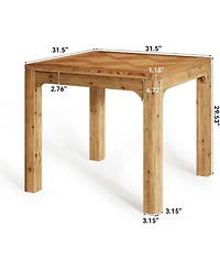 Tribesigns 31.5" Square Farmhouse Dining Table, Solid Wood Rustic Kitchen Table with 3D Textured Tabletop, Brown