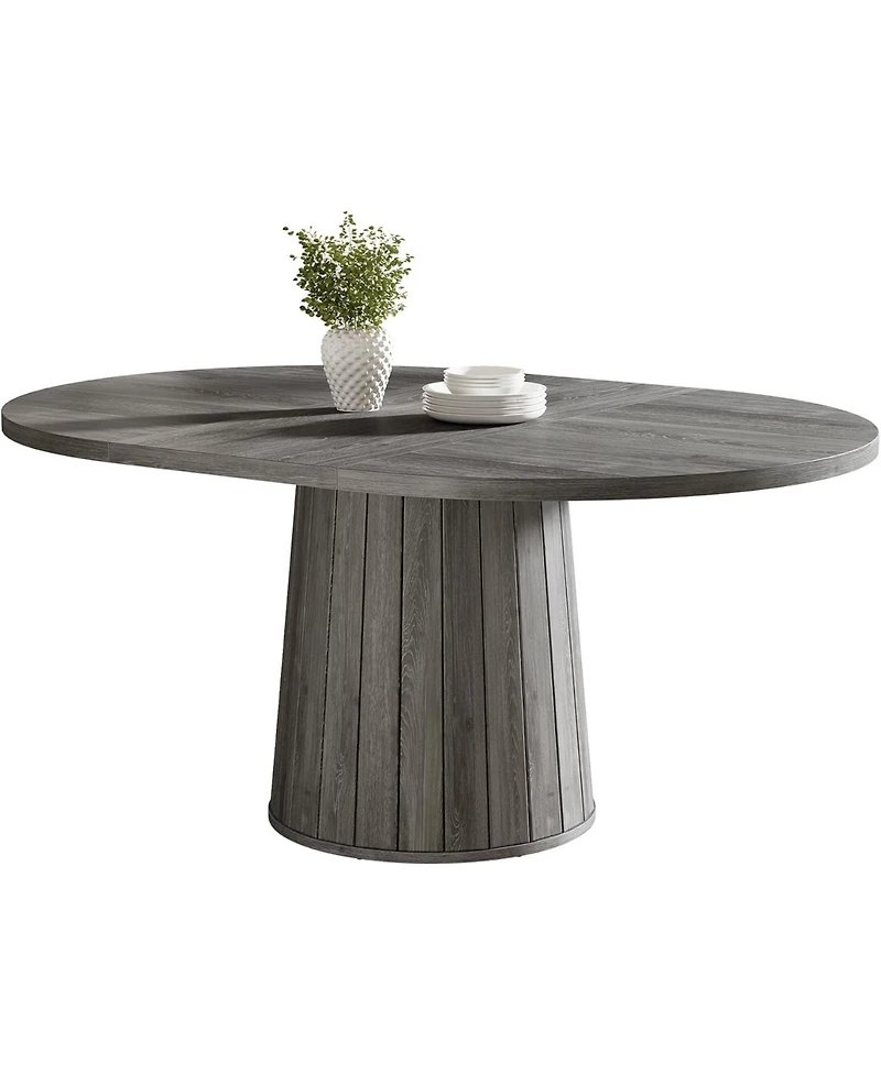 Tribesigns Oval Dining Table for 6 People, 55.11-Inch Farmhouse Kitchen Dinner Table with Cylindrical Pedestal (Grey)
