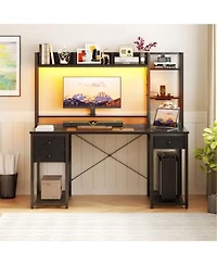 Aheaplus 47 55 Inch Computer Desk With With 3 Drawers Storage Shelves