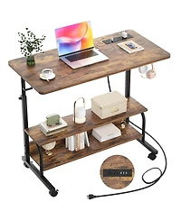 Aheaplus Small Height Adjustable Standing Desk with Power Outlets and Shelves, Max Height 41 Inches