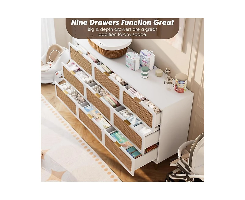 Gaomon Rattan 9 Drawer Dressers for Bedroom